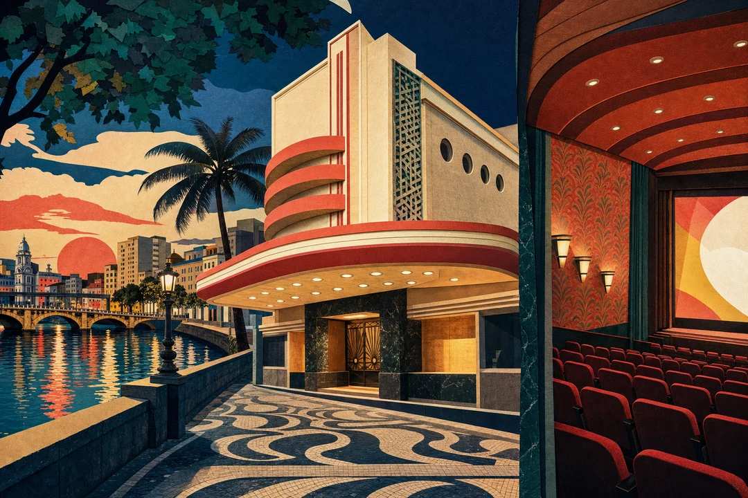 Cinema São Luiz — Ilustração editorial autoral do Meu Recife — não é fotografia documental.