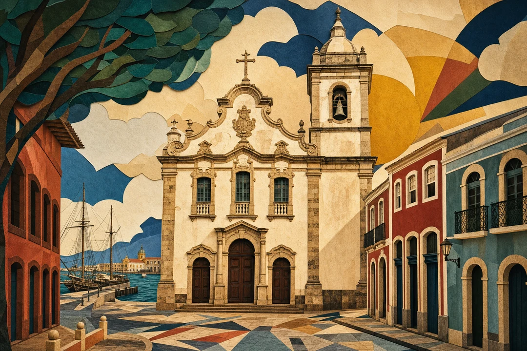 Igreja Madre de Deus — Ilustração editorial autoral do Meu Recife — não é fotografia documental.