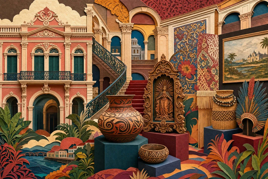 Museu do Estado de Pernambuco — Ilustração editorial autoral do Meu Recife — não é fotografia documental.