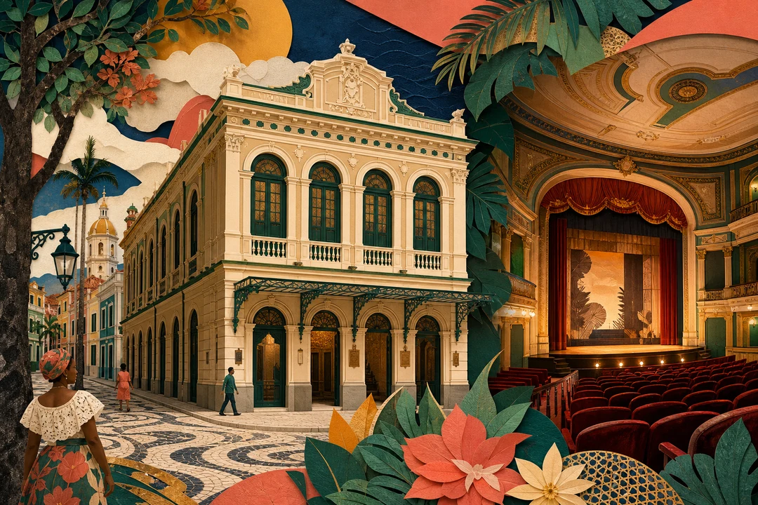 Teatro do Parque — Ilustração editorial autoral do Meu Recife — não é fotografia documental.